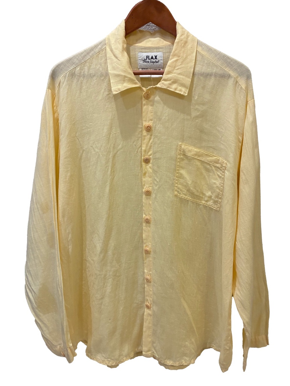 Flax butter yellow linen button down oversized shirt Size S